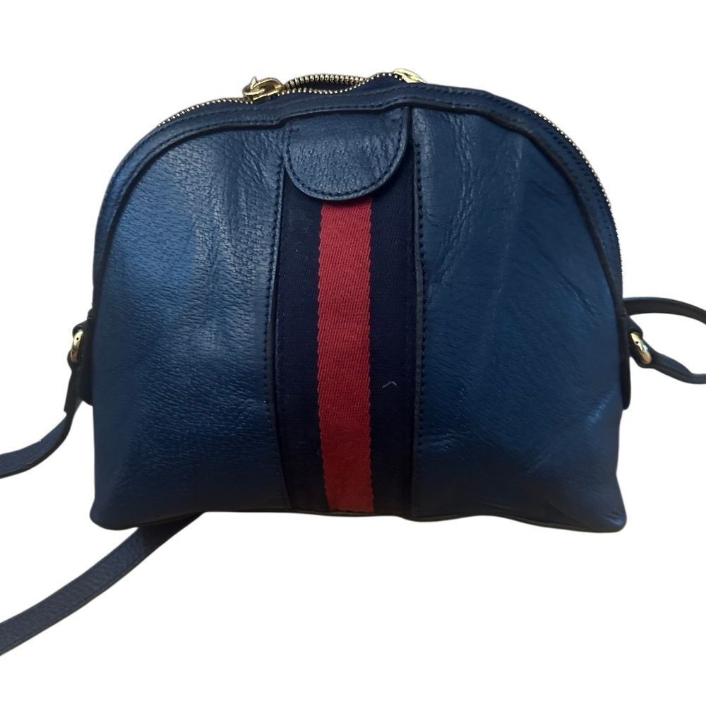 Gucci Navy Blue Leather Ophidia Dome Bag with Red Stripe - Picture 14 of 14